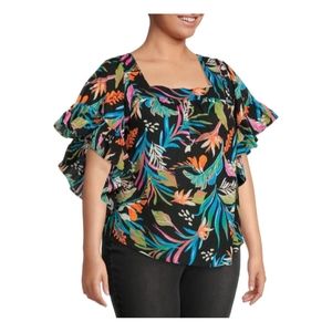 NWT Terra & Sky Square Neck Peasant Top